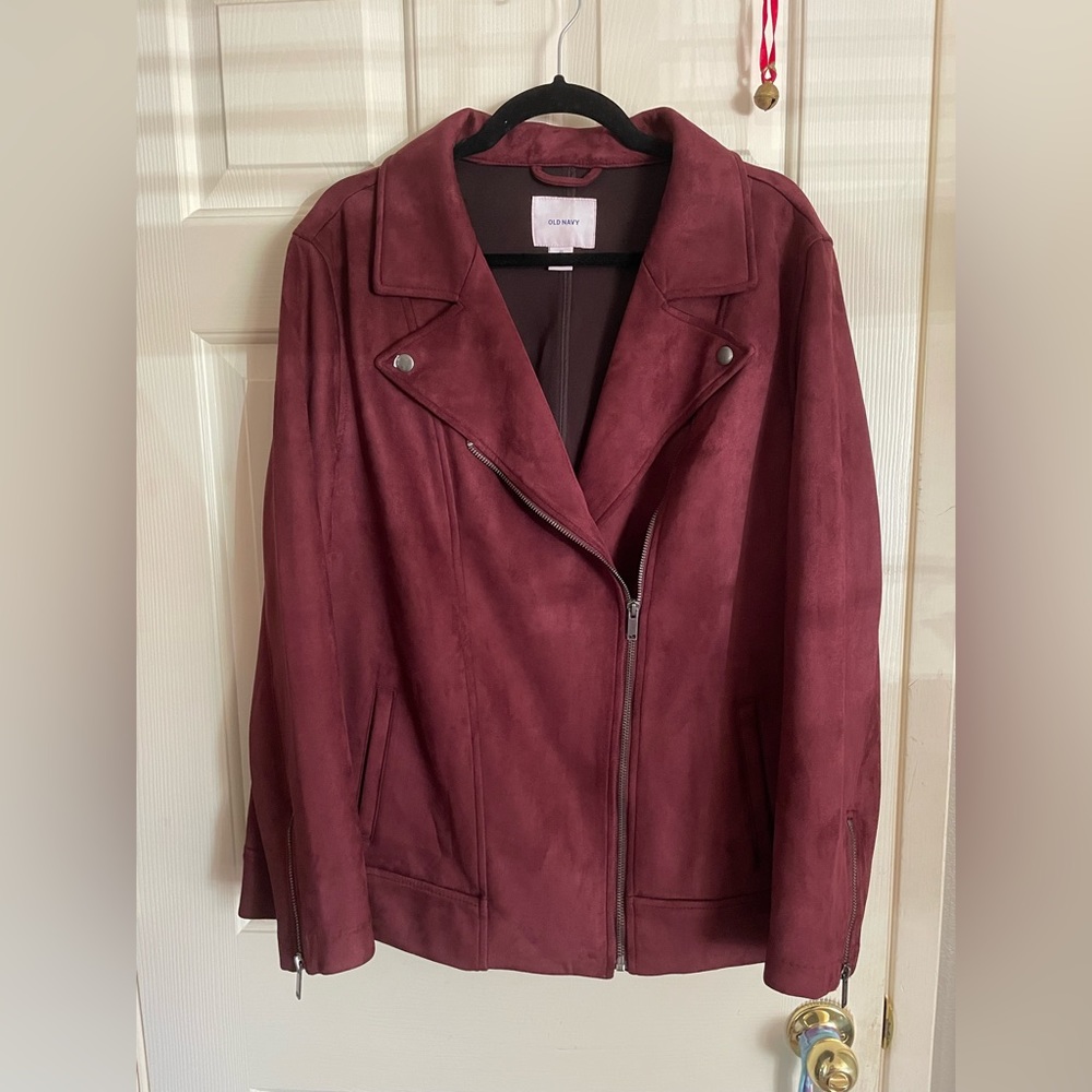 NWT Merlot faux suede moto jacket 2x Plus Berry Maroon oxblood